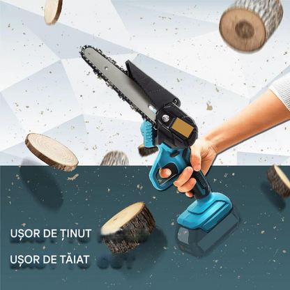 Mini Drujba Electrica cu 2 Acumulatori 24V – Fierastrau Electric Portabil pentru Taiat Lemn si Crengi