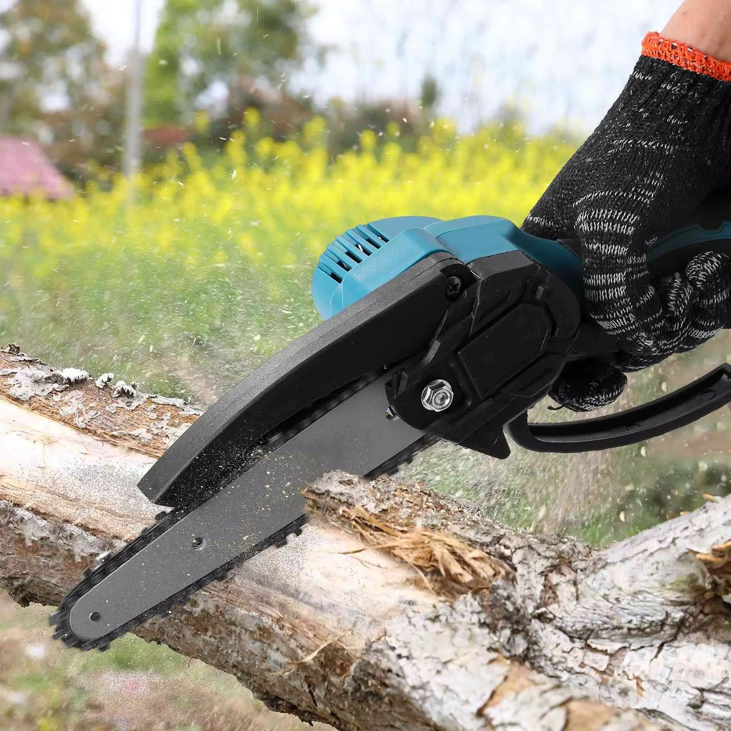 Mini Drujba Electrica cu 2 Acumulatori 24V – Fierastrau Electric Portabil pentru Taiat Lemn si Crengi