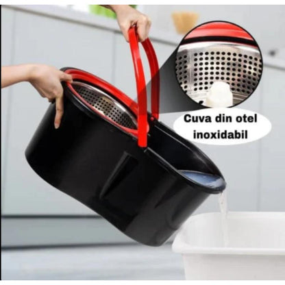 Set Mop Rotativ Profesional Cu Galeata si 4 x Rezerve Microfibra -  Sistem Stoarcere 360, Curatenie Rapida Pentru Casa