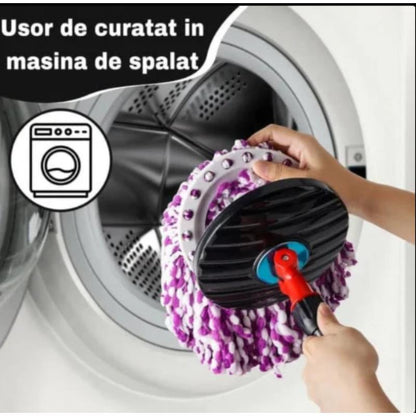 Set Mop Rotativ Profesional Cu Galeata si 4 x Rezerve Microfibra -  Sistem Stoarcere 360, Curatenie Rapida Pentru Casa