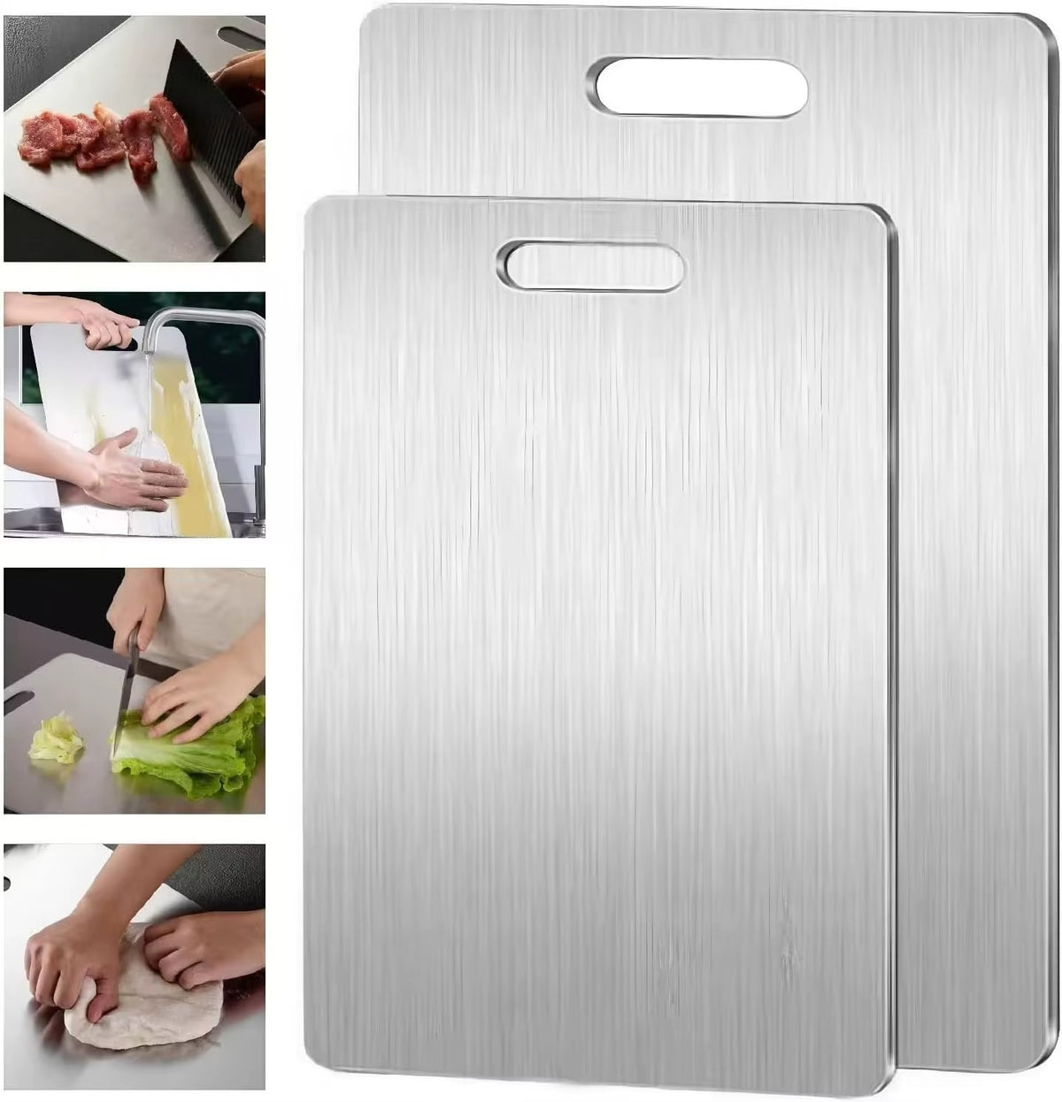 Set 3 x Tocator Bucatarie din Plastic – Antiderapant cu Maner, 3 Dimensiuni, Rezistente si Usor de Curatat