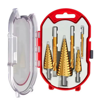 Set 6 Burghie Profesionale din Otel pentru Rulmenti cu Strat de Titan, 3 Burghie in Trepte si 3 Burghie Rasucite, Gaurire Precisa pentru Metal, Lemn si Plastic