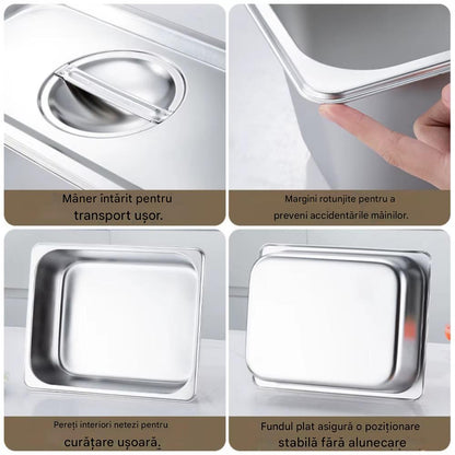 Recipient din Inox pentru Mentinerea Alimentelor Calde din Inox cu Capac, 32.5 x 12.6 x 10 cm