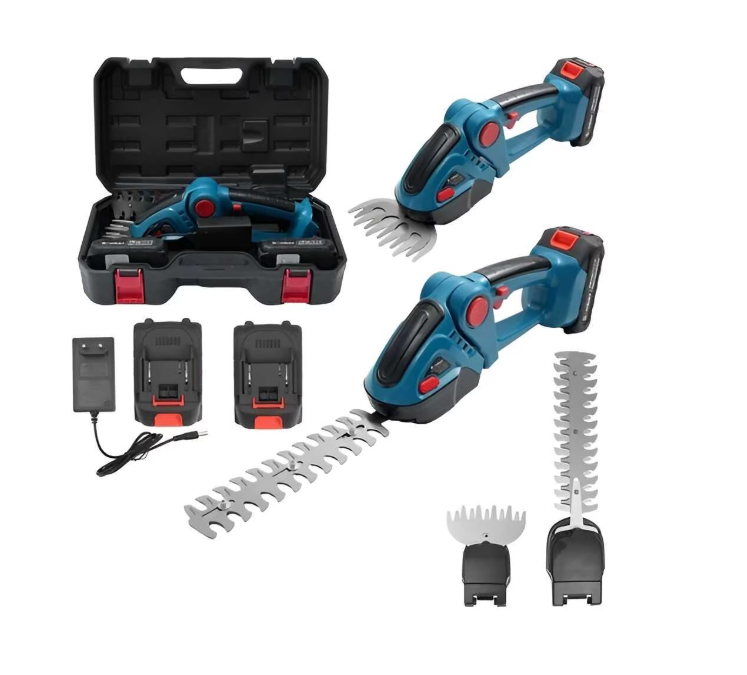 Masina de Tuns Gard Viu Fara Fir 2 in 1, 2 Acumulatori 48V Inclusi, Unghi Reglabil 45°, Foarfeca Electrica pentru Iarba si Arbusti, Set Profesional