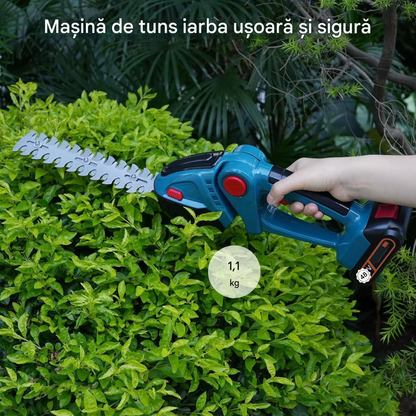 Masina de Tuns Gard Viu Fara Fir 2 in 1, 2 Acumulatori 48V Inclusi, Unghi Reglabil 45°, Foarfeca Electrica pentru Iarba si Arbusti, Set Profesional