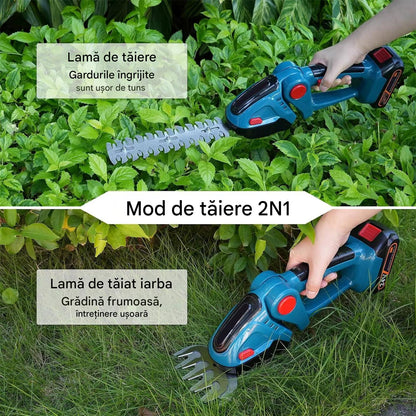 Masina de Tuns Gard Viu Fara Fir 2 in 1, 2 Acumulatori 48V Inclusi, Unghi Reglabil 45°, Foarfeca Electrica pentru Iarba si Arbusti, Set Profesional