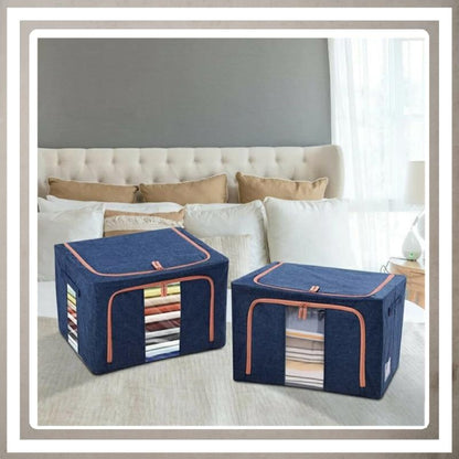 Set 3 x Organizator Pliabil cu Fermoar si Fereastra pentru Depozitare 24L + 66L + 100L, Albastru