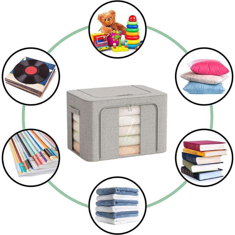 Set 3 x Organizator Pliabil cu Fermoar si Fereastra pentru Depozitare 24L + 66L + 100L, Gri