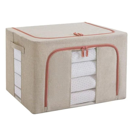 Set 3 x Organizator Pliabil cu Fermoar si Fereastra pentru Depozitare 24L + 66L + 100L, Crem
