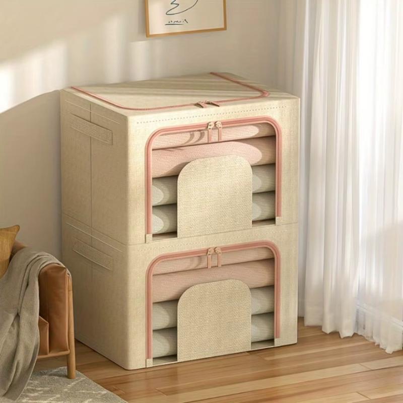 Set 3 x Organizator Pliabil cu Fermoar si Fereastra pentru Depozitare 24L + 66L + 100L, Crem
