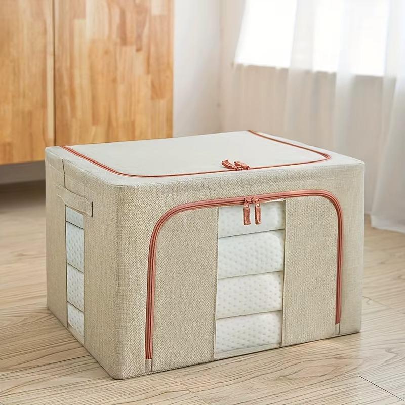Set 3 x Organizator Pliabil cu Fermoar si Fereastra pentru Depozitare 24L + 66L + 100L, Crem