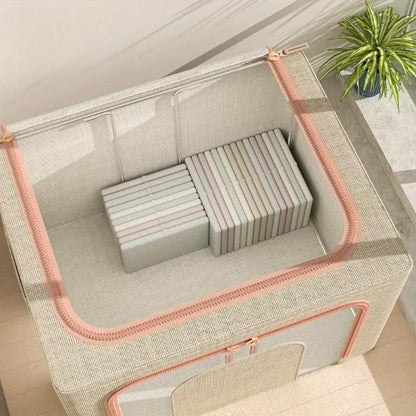 Set 3 x Organizator Pliabil cu Fermoar si Fereastra pentru Depozitare 24L + 66L + 100L, Crem