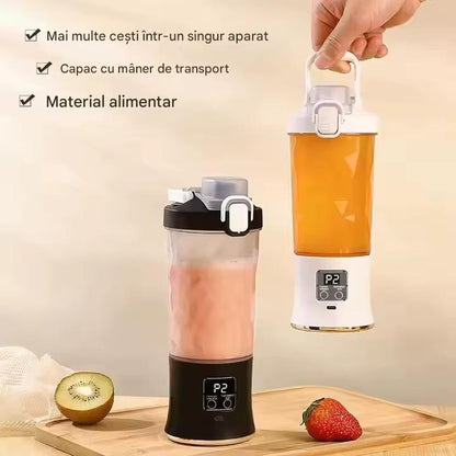 Storcator de Fructe Portabil 600 ml, Baterie 1500 mAh, Incarcare USB si Afisaj Digital , Zdrobire Rapida