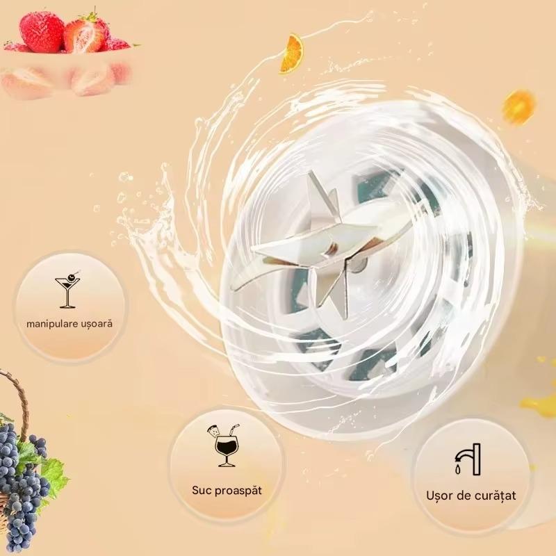 Storcator de Fructe Portabil 600 ml, Baterie 1500 mAh, Incarcare USB si Afisaj Digital , Zdrobire Rapida
