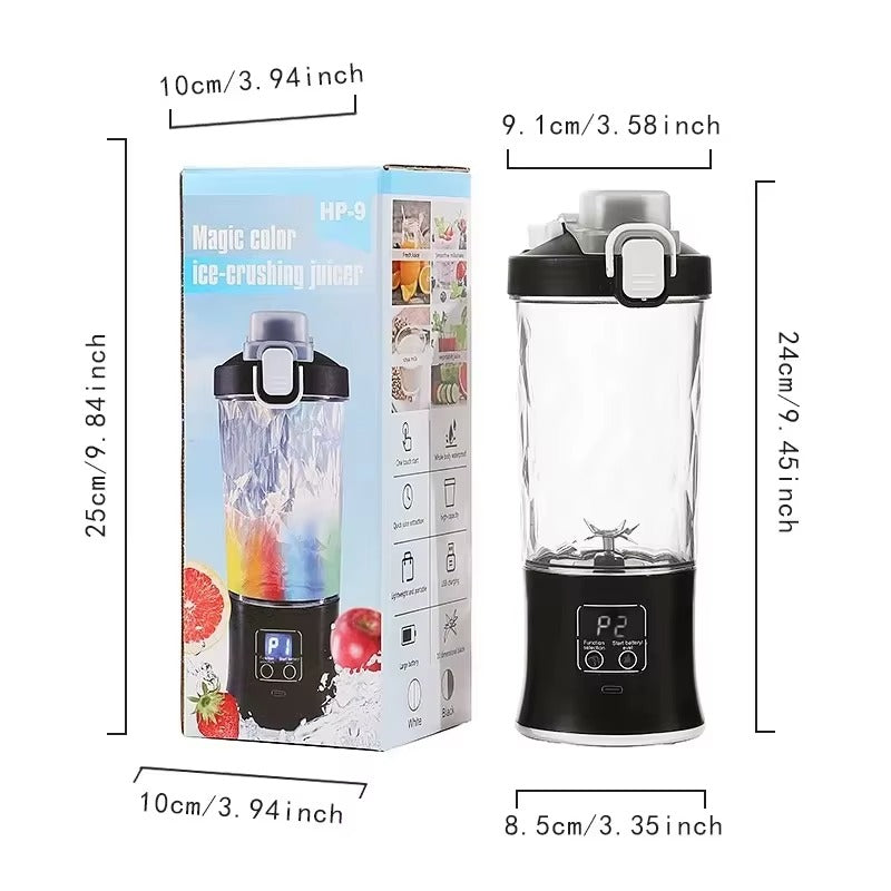Storcator de Fructe Portabil 600 ml, Baterie 1500 mAh, Incarcare USB si Afisaj Digital , Zdrobire Rapida
