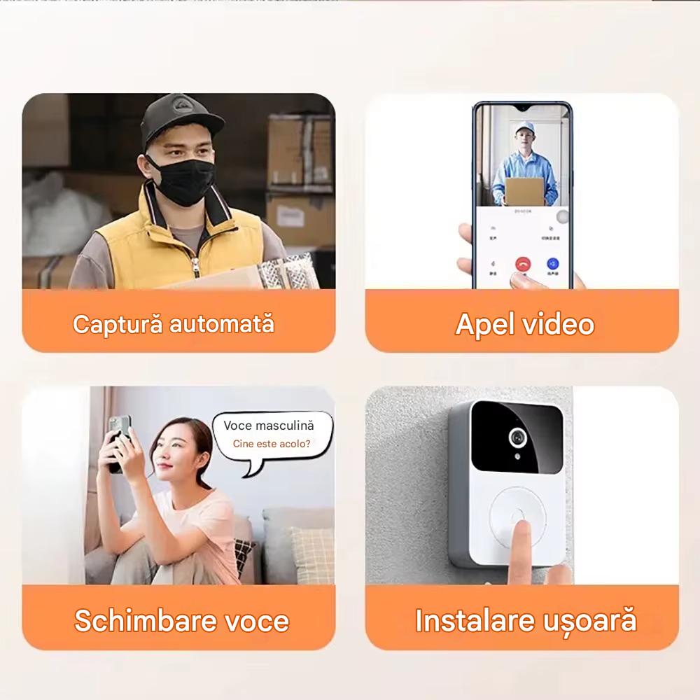 Sonerie Inteligenta cu Camera WiFi HD, Senzor Miscare, Audio Bidirectional, Night Vision, Notificari pe Telefon