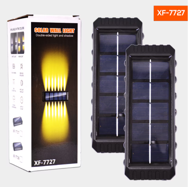 Set 4 x Lampa Solara Perete LED XF-7727, Iluminare Dubla, Alimentare Solara, Rezistenta la Apa, Iluminat Exterior Curte Terasa Gradina