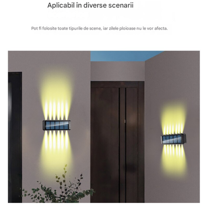 Set 4 x Lampa Solara Perete LED XF-7727, Iluminare Dubla, Alimentare Solara, Rezistenta la Apa, Iluminat Exterior Curte Terasa Gradina