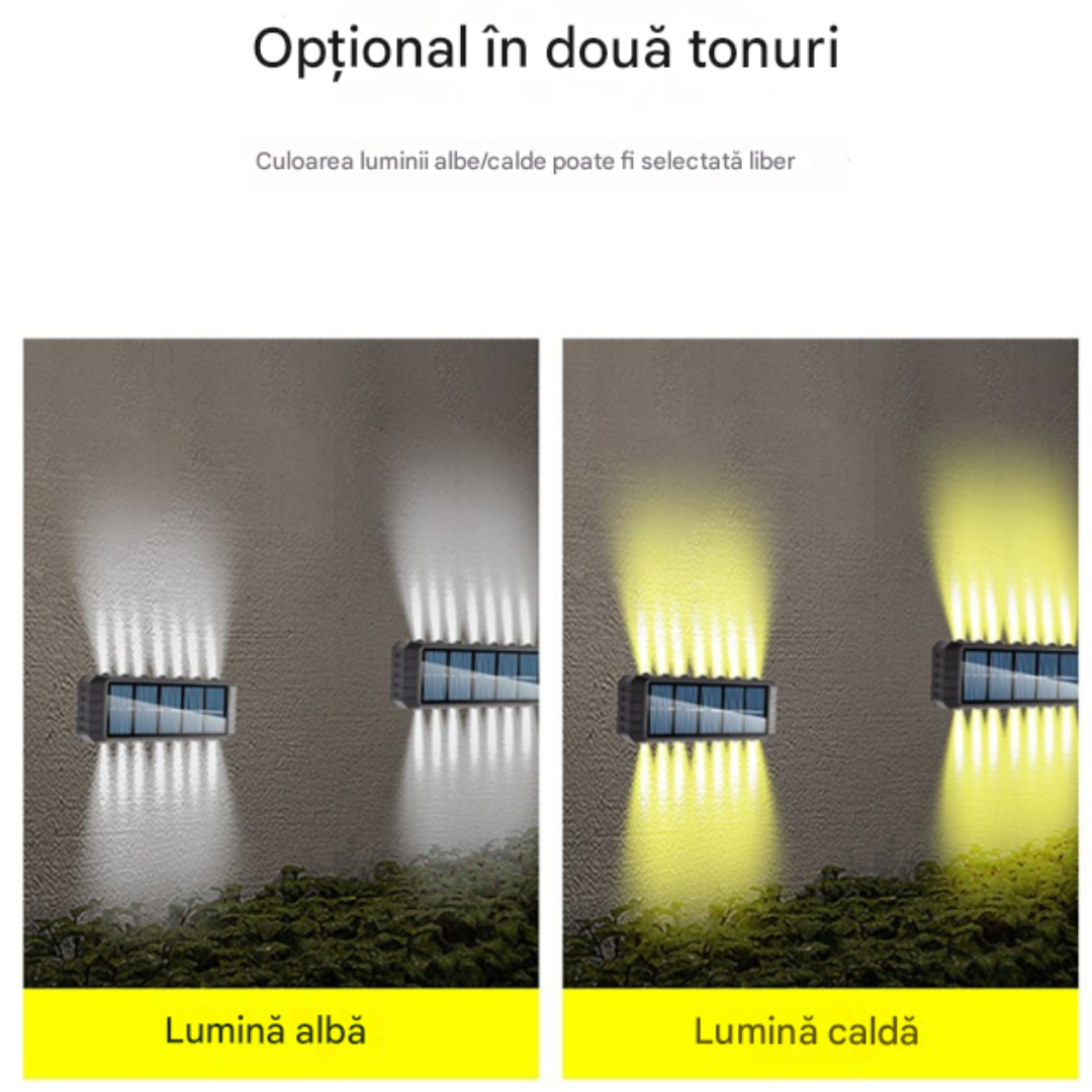 Set 4 x Lampa Solara Perete LED XF-7727, Iluminare Dubla, Alimentare Solara, Rezistenta la Apa, Iluminat Exterior Curte Terasa Gradina