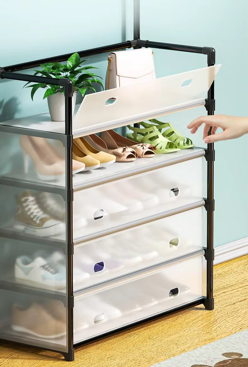 Organizator Hol cu Cuier si Dulap Pantofi, 4 Sertare, Raft Depozitare, Structura Metalica, 169x57x35 cm