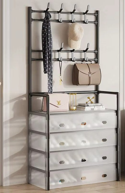 Organizator Hol cu Cuier si Dulap Pantofi, 4 Sertare, Raft Depozitare, Structura Metalica, 169x57x35 cm