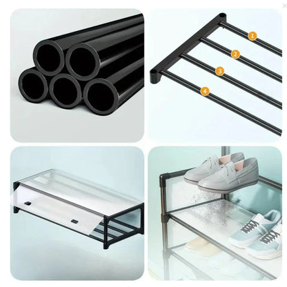 Organizator Hol cu Cuier si Dulap Pantofi, 4 Sertare, Raft Depozitare, Structura Metalica, 169x57x35 cm