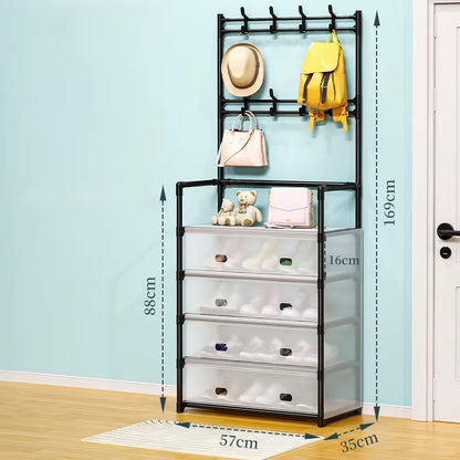 Organizator Hol cu Cuier si Dulap Pantofi, 4 Sertare, Raft Depozitare, Structura Metalica, 169x57x35 cm