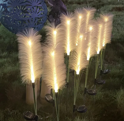 Set 4 x Lampi Solare Decorative Tip Iarba Pampas 70 Cm Cu LED Lumina Calda Rezistente IP66 Pentru Gradina Terasa Si Alei