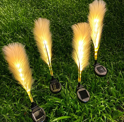 Set 4 x Lampi Solare Decorative Tip Iarba Pampas 70 Cm Cu LED Lumina Calda Rezistente IP66 Pentru Gradina Terasa Si Alei