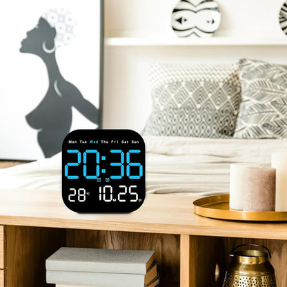 Ceasul Digital LED Cu Telecomanda Afisaj Ora Data Temperatura, Functie Alarma, Montaj Perete Sau Birou, Design Modern, Negru, Compact