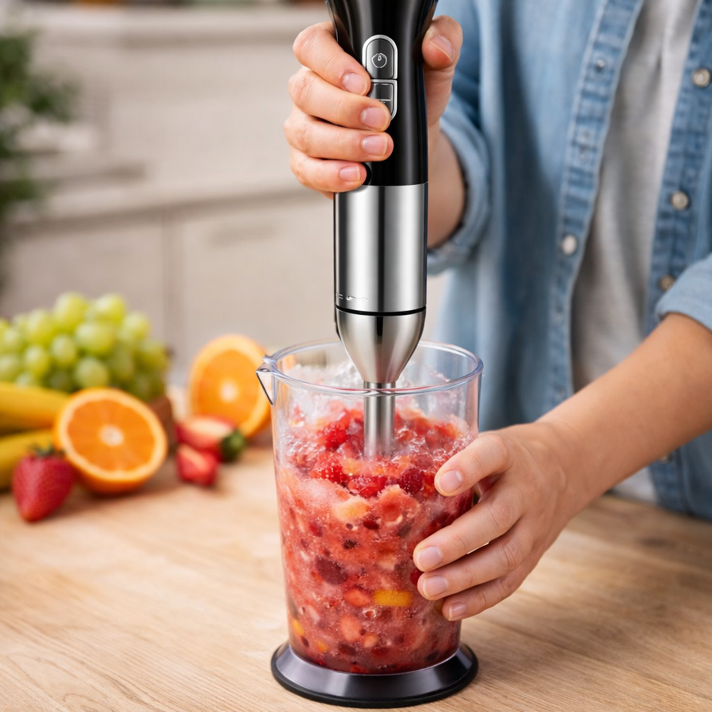 Blender De Mana 4 in 1 500W Multifunctional Cu Tocator Si Pahar – Putere Mare Pentru Preparare Rapida Si Eficienta