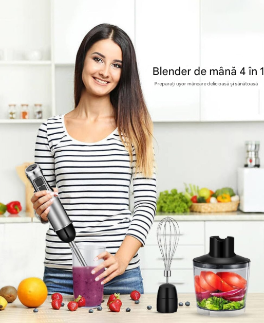 Blender De Mana 4 in 1 500W Multifunctional Cu Tocator Si Pahar – Putere Mare Pentru Preparare Rapida Si Eficienta