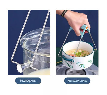 Set Cleme pentru Vase Fierbinti cu Manusi Termorezistente – Prindere Sigura, Material Inox si Silicon, protectie Anti-Arsura, Utilizare Usoara in Bucatarie