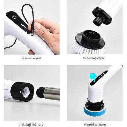 Perie Electrica de Curatare cu 7 Capete Interschimbabile, 2 Viteze Reglabile si Maner Extensibil – Fara Fir, Rezistenta la Apa, Curatare Rapida si Eficienta