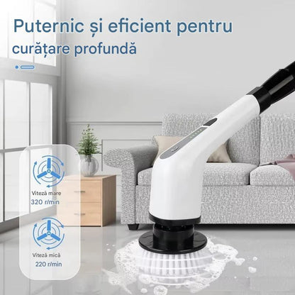 Perie Electrica de Curatare cu 7 Capete Interschimbabile, 2 Viteze Reglabile si Maner Extensibil – Fara Fir, Rezistenta la Apa, Curatare Rapida si Eficienta