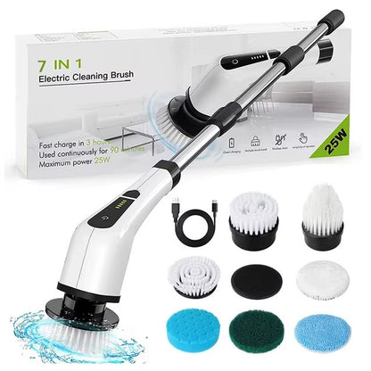 Perie Electrica de Curatare cu 7 Capete Interschimbabile, 2 Viteze Reglabile si Maner Extensibil – Fara Fir, Rezistenta la Apa, Curatare Rapida si Eficienta