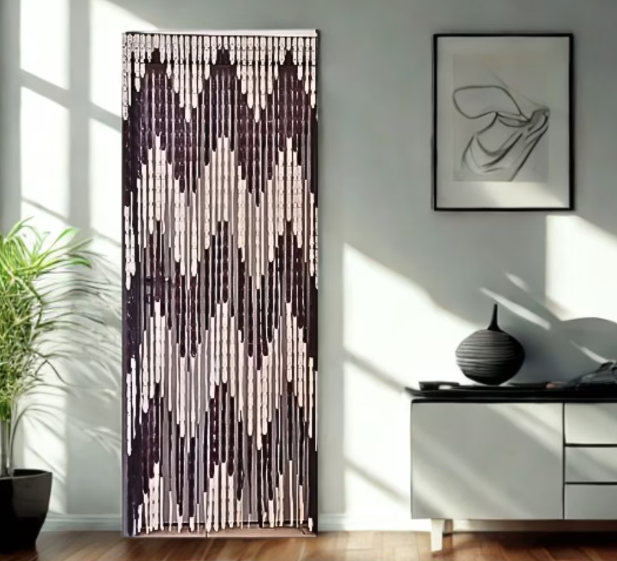 Perdea Anti Insecte pentru Usa 200x90 cm cu Inele Rezistente – Protectie Eficienta Impotriva Mustelor si Tantarilor, Montaj Rapid, Design Discret Bej Maro