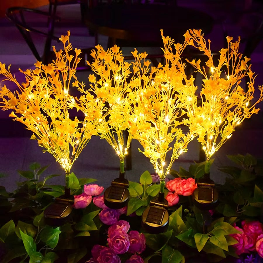 Set 2 x Lampi Solare Decorative pentru Gradina Model Floare de Rapita – Lumina Calda Ambientala, Design Realist, Rezistente la Exterior din PC si Otel Inoxidabil