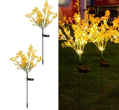 Set 2 x Lampi Solare Decorative pentru Gradina Model Floare de Rapita – Lumina Calda Ambientala, Design Realist, Rezistente la Exterior din PC si Otel Inoxidabil
