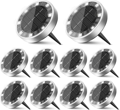 Set 10 x Lampi Solare Tip Spoturi cu 8 LED Lumina Alba Rece, Rezistente la Apa, Senzor Automat Zi Noapte, Iluminat Exterior pentru Gradina si Alei
