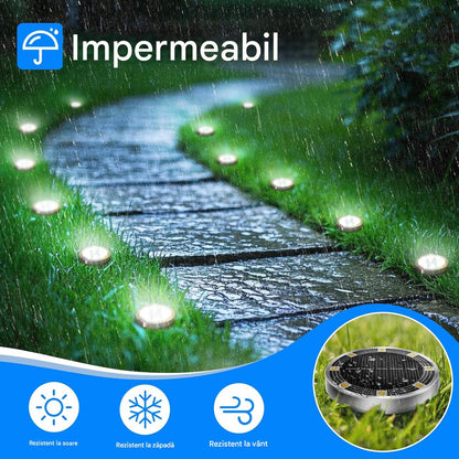 Set 10 x Lampi Solare Tip Spoturi cu 8 LED Lumina Alba Rece, Rezistente la Apa, Senzor Automat Zi Noapte, Iluminat Exterior pentru Gradina si Alei