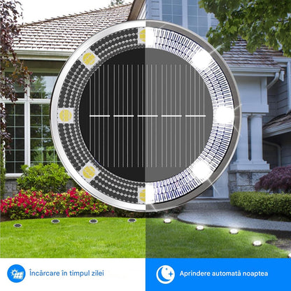 Set 10 x Lampi Solare Tip Spoturi cu 8 LED Lumina Alba Rece, Rezistente la Apa, Senzor Automat Zi Noapte, Iluminat Exterior pentru Gradina si Alei