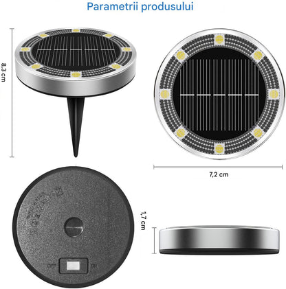 Set 10 x Lampi Solare Tip Spoturi cu 8 LED Lumina Alba Rece, Rezistente la Apa, Senzor Automat Zi Noapte, Iluminat Exterior pentru Gradina si Alei