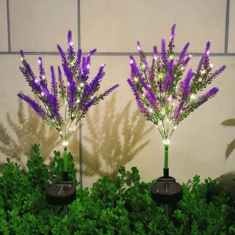 Set 2 x Lampi Solare Decorative Lavanda cu LED Lumina Calda, Rezistente la Apa IP65, Panou Solar Integrat, Iluminat Exterior pentru Gradina si Alei