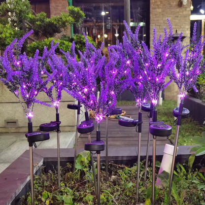 Set 2 x Lampi Solare Decorative Lavanda cu LED Lumina Calda, Rezistente la Apa IP65, Panou Solar Integrat, Iluminat Exterior pentru Gradina si Alei