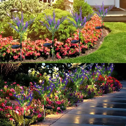 Set 2 x Lampi Solare Decorative Lavanda cu LED Lumina Calda, Rezistente la Apa IP65, Panou Solar Integrat, Iluminat Exterior pentru Gradina si Alei
