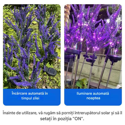 Set 2 x Lampi Solare Decorative Lavanda cu LED Lumina Calda, Rezistente la Apa IP65, Panou Solar Integrat, Iluminat Exterior pentru Gradina si Alei