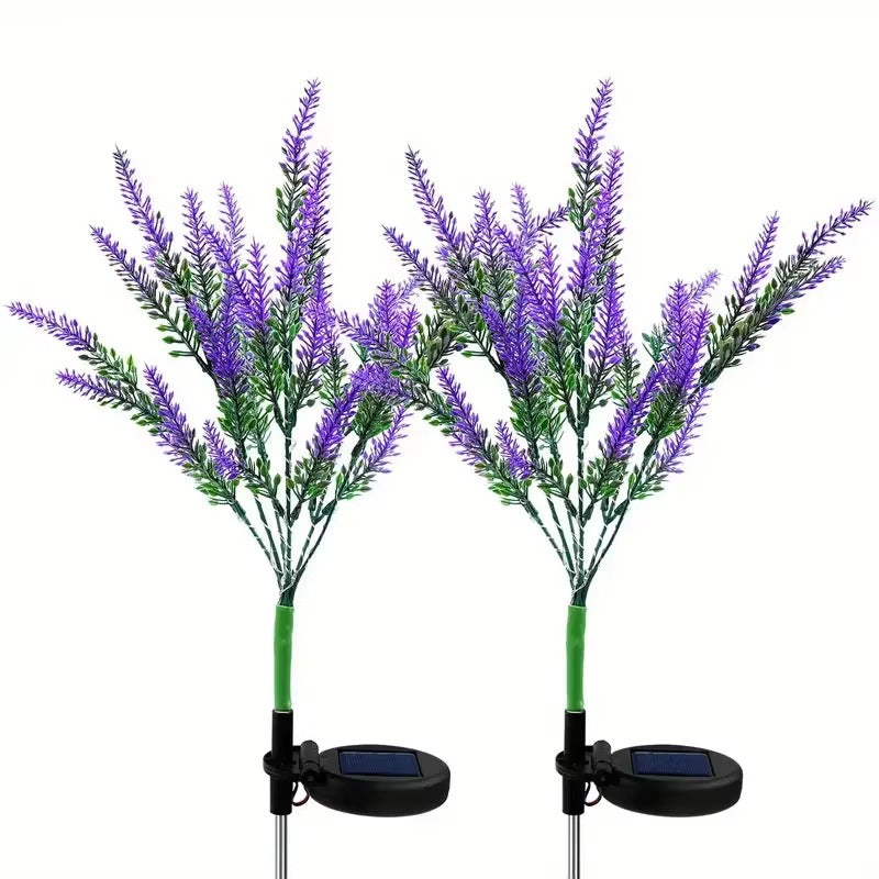 Set 2 x Lampi Solare Decorative Lavanda cu LED Lumina Calda, Rezistente la Apa IP65, Panou Solar Integrat, Iluminat Exterior pentru Gradina si Alei