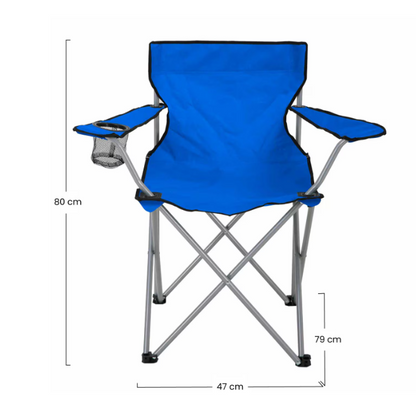 Scaun Pliabil Pentru Camping Cu Cadru Otel Si Material Poliester, Suport Pahar, Usor De Transportat, Design Confortabil Albastru