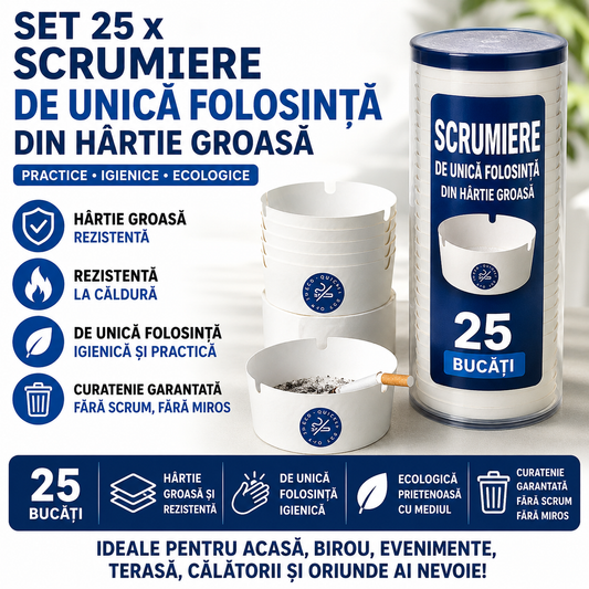 Set 25 X Scrumiere De Unica Folosinta Din Hartie Groasa, Portabile, Anti Miros, Cu Absorbtie Fum, Pentru Interior Si Exterior